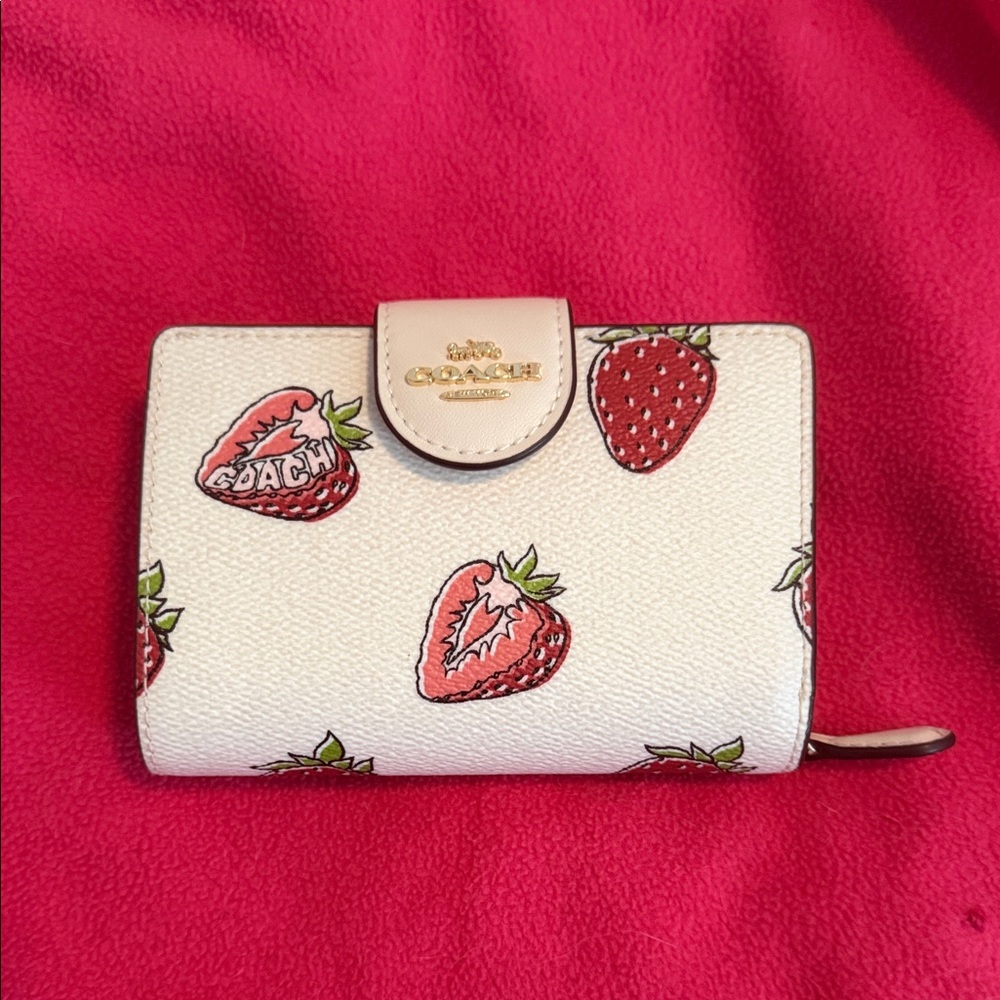 Coach Cream Wallet with Strawberry Design